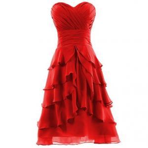 Red Ruffle Skirt Chiffon Prom Dresses,bridesmaid..