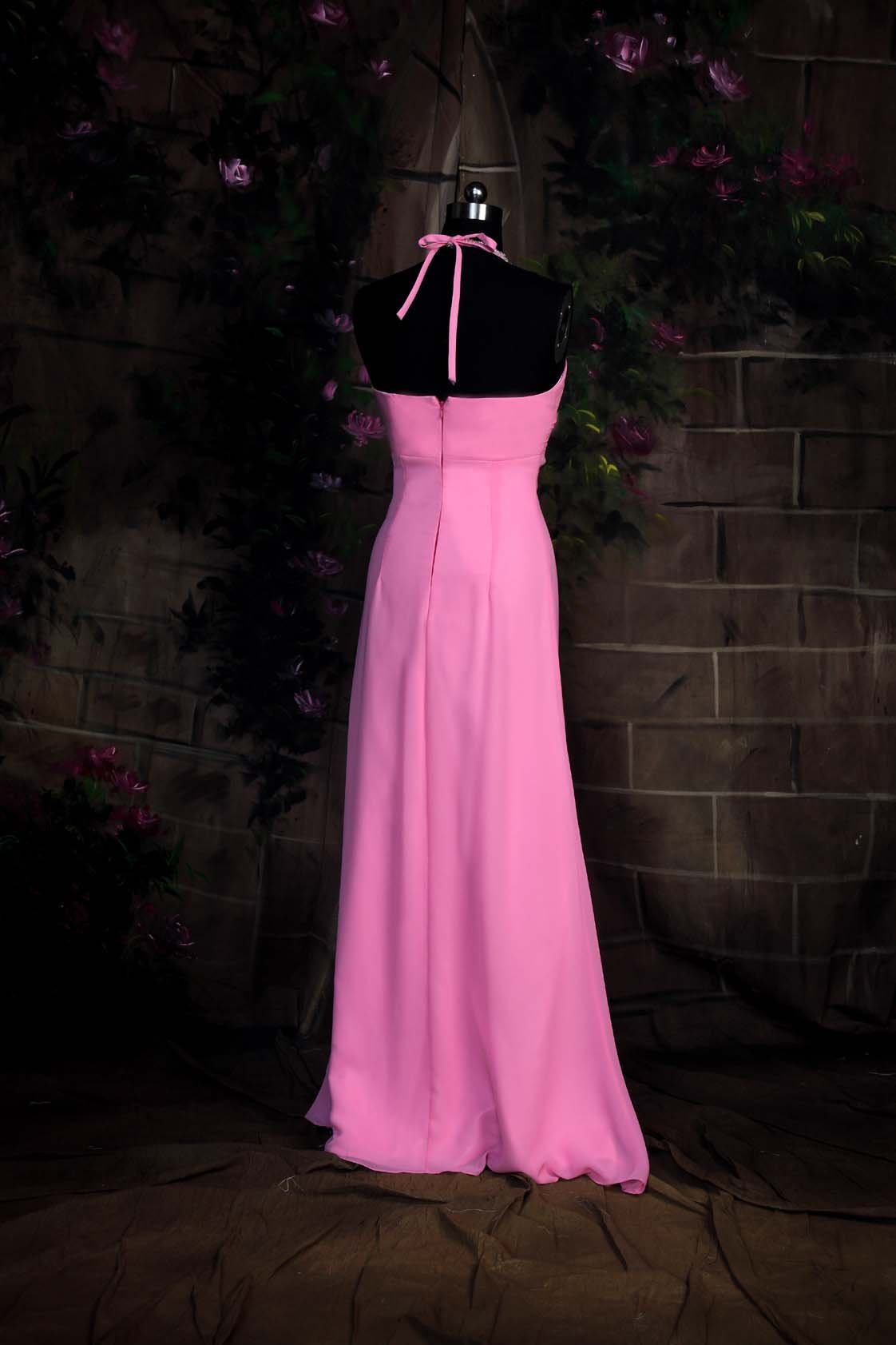 Elegant Halter Pink Satin Print Long Prom Dress Evening Dress Y8454