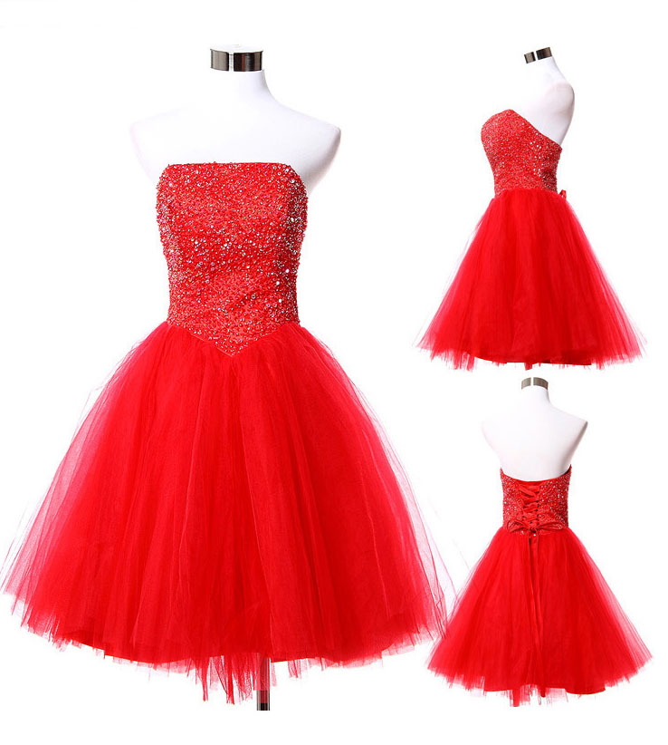 Red Short Prom Dress With Sequins ,white Cocktail Dresses,sweetheart Mini Dress For Prom ,organza Party Dress For